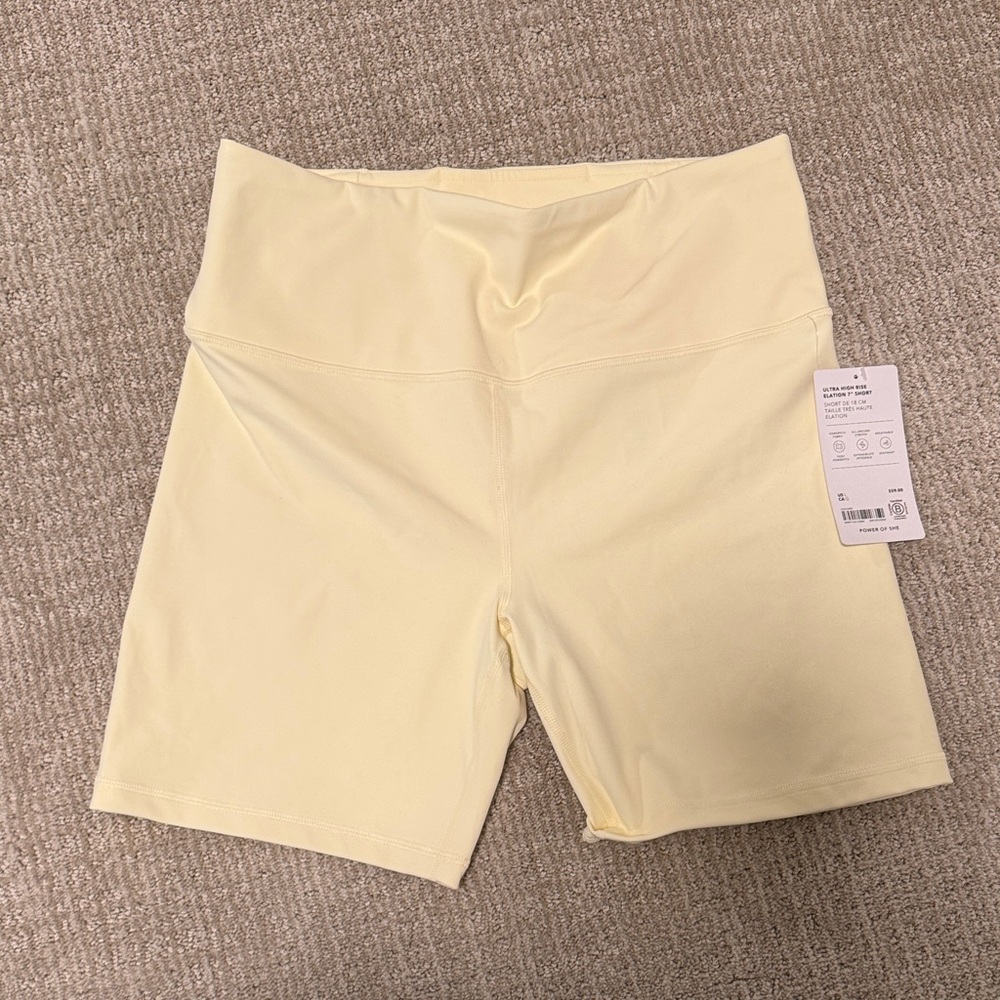Athleta Pale Yellow High-Rise Bike Shorts